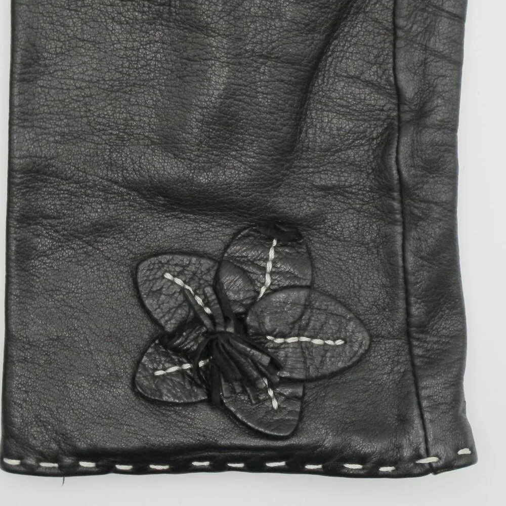 Talbots black leather ladies gloves, silk lined, 7.5